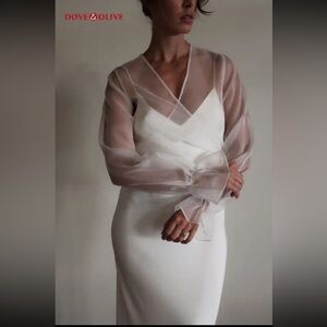 Ivory Wedding Coat Organza Bolero Full Sleeve Shrug Wedding Wrap Bridal Cover Up